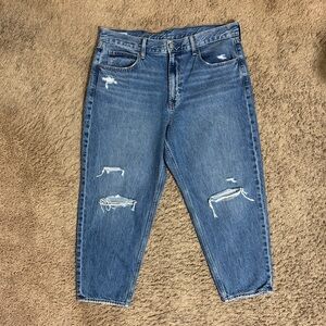 GAP Barrel Jeans Hi Rise Distressed Blue Cropped size 33R/16 Casual Streetwear